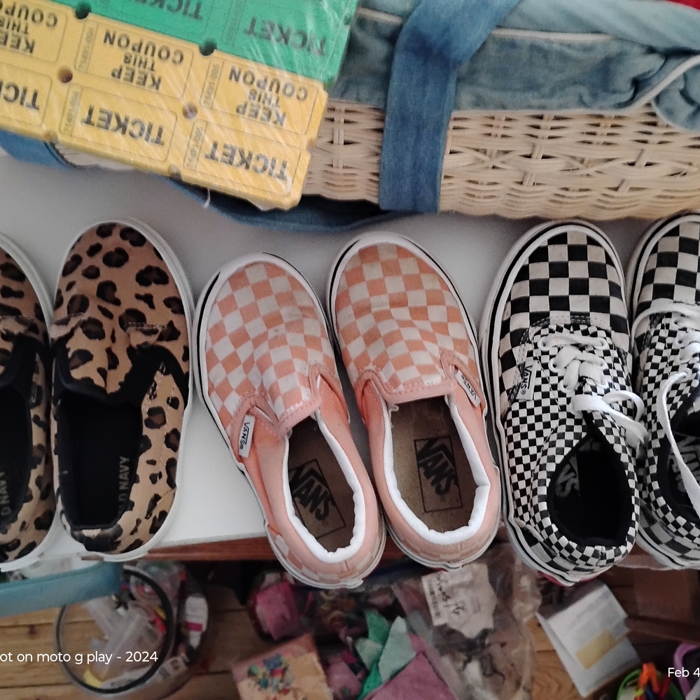 Vans Kids Slip-On Sneakers - Peach and White Checkerboard